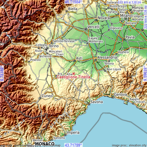 Topographic map of Castiglione Tinella