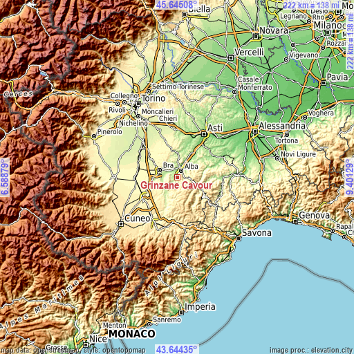 Topographic map of Grinzane Cavour