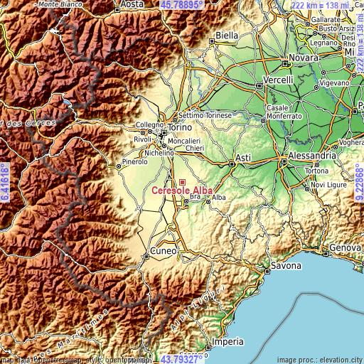 Topographic map of Ceresole Alba