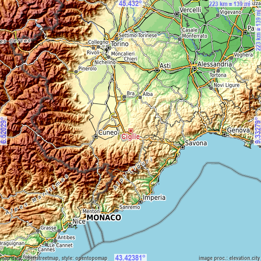 Topographic map of Cigliè