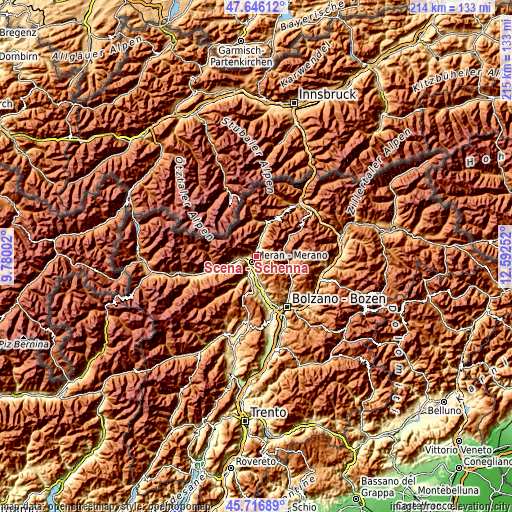 Topographic map of Scena - Schenna