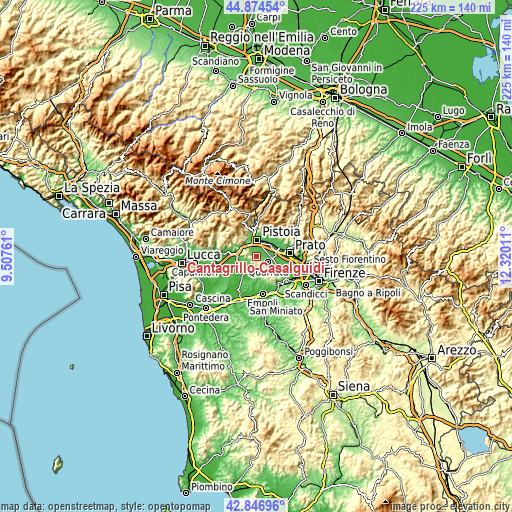 Topographic map of Cantagrillo-Casalguidi