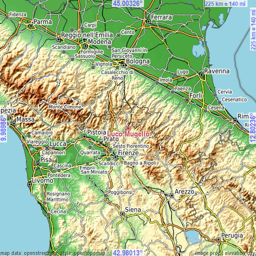 Topographic map of Luco Mugello