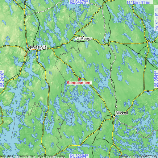 Topographic map of Kangasniemi