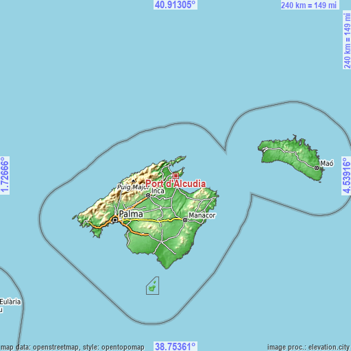 Topographic map of Port d'Alcúdia