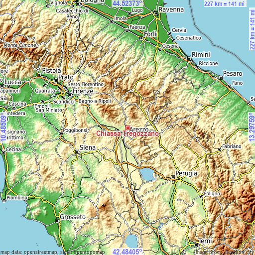 Topographic map of Chiassa-Tregozzano