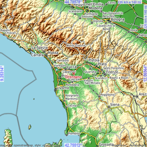 Topographic map of Orentano