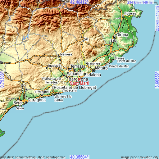 Topographic map of Sant Martí