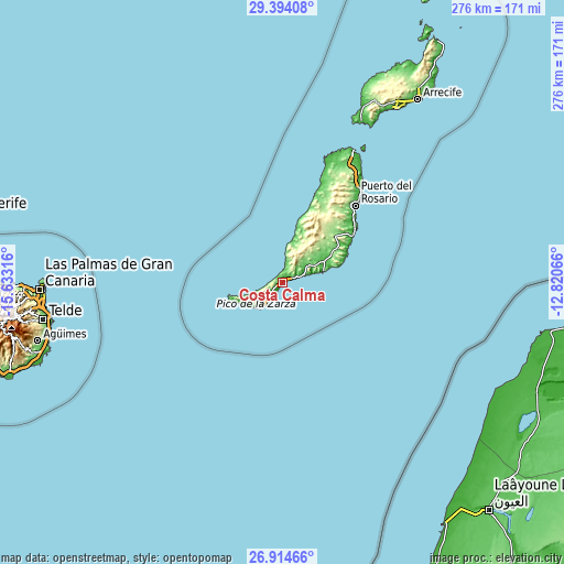 Topographic map of Costa Calma