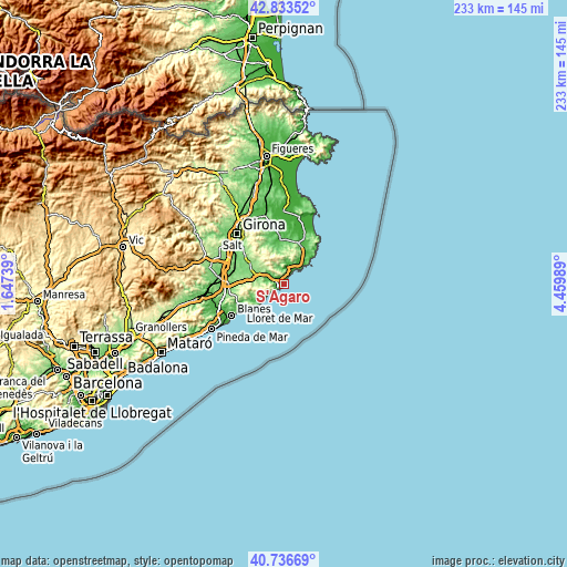 Topographic map of S'Agaró