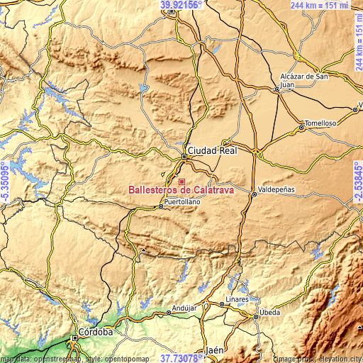 Topographic map of Ballesteros de Calatrava