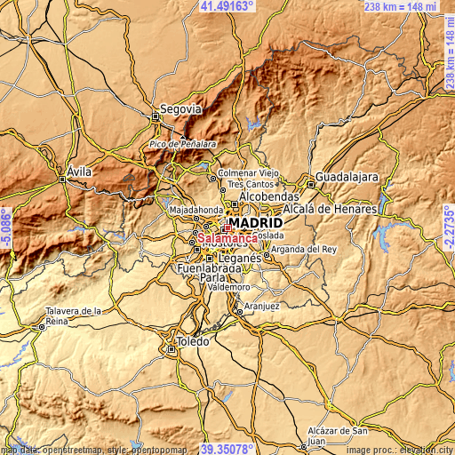 Topographic map of Salamanca