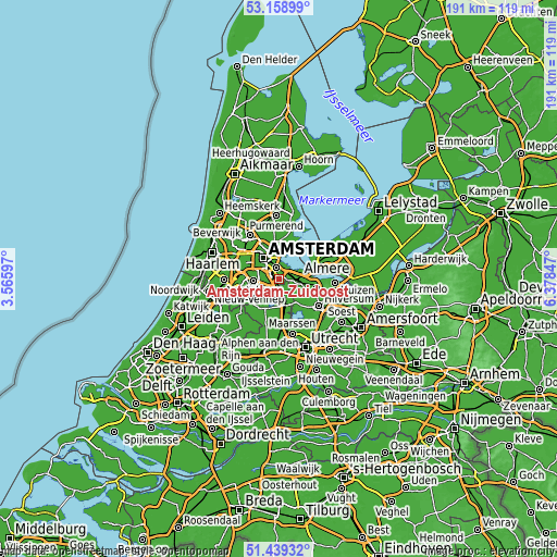Topographic map of Amsterdam-Zuidoost
