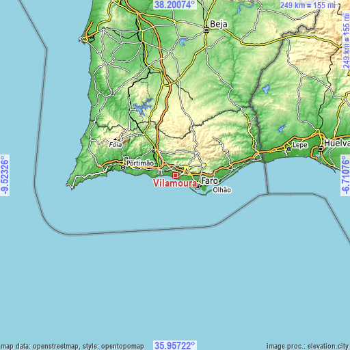 Topographic map of Vilamoura