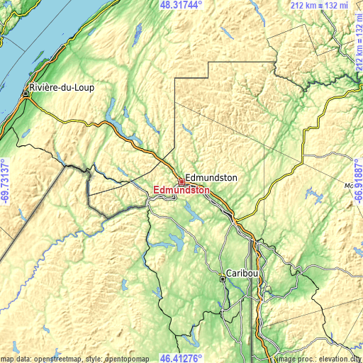 Topographic map of Edmundston