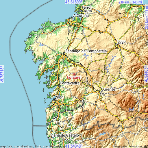 Topographic map of Forcarei