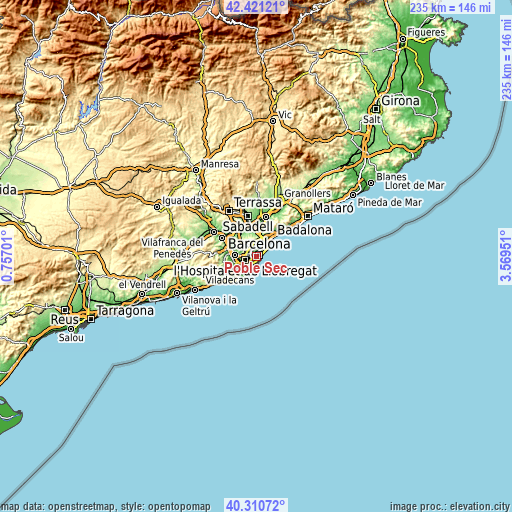 Topographic map of Poble Sec