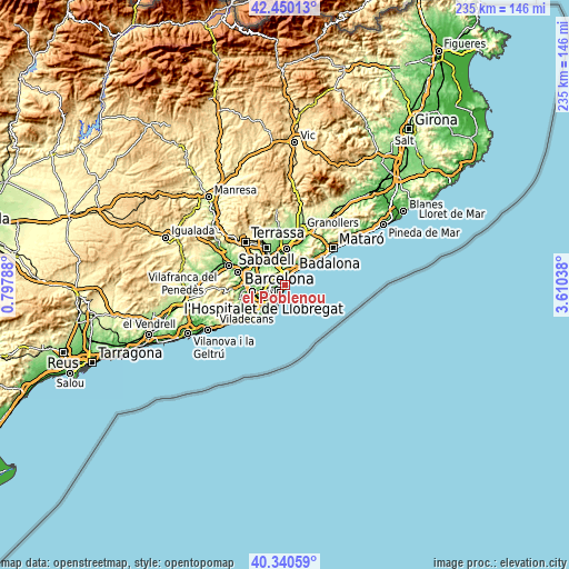 Topographic map of el Poblenou
