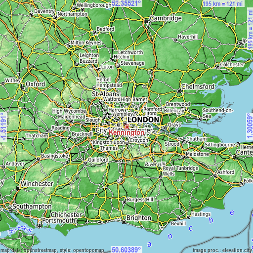 Topographic map of Kennington