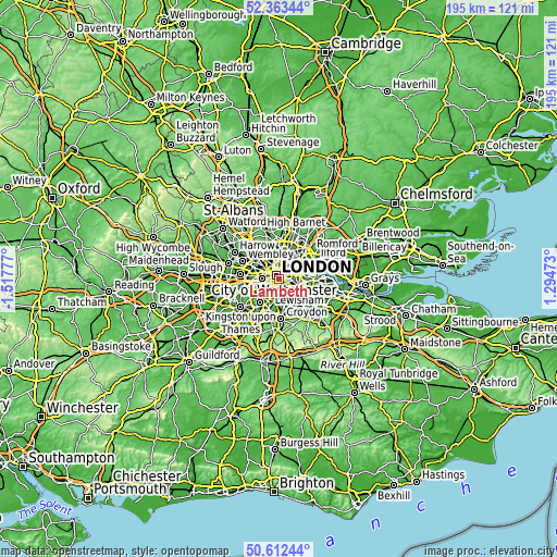 Topographic map of Lambeth