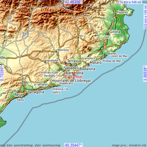 Topographic map of El Carmel