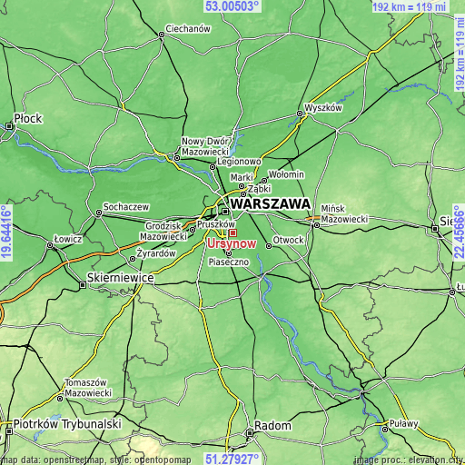 Topographic map of Ursynów