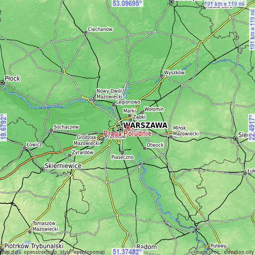 Topographic map of Praga Południe