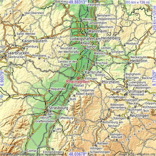 Topographic map of Rheinstetten