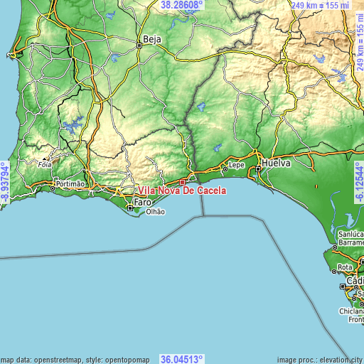 Topographic map of Vila Nova De Cacela