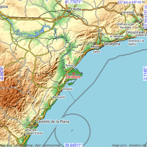 Topographic map of Deltebre