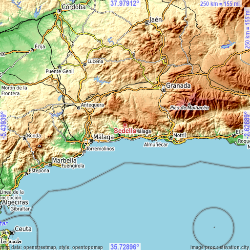 Topographic map of Sedella