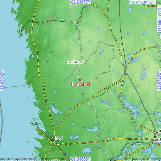 Topographic map of Honkajoki