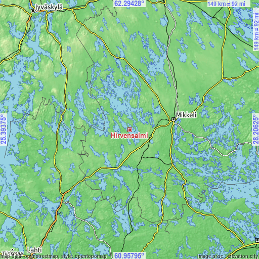 Topographic map of Hirvensalmi