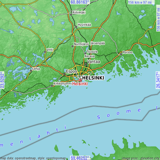 Topographic map of Helsinki