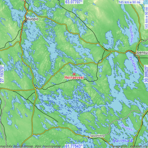 Topographic map of Heinävesi
