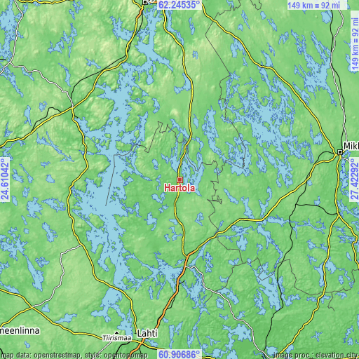 Topographic map of Hartola