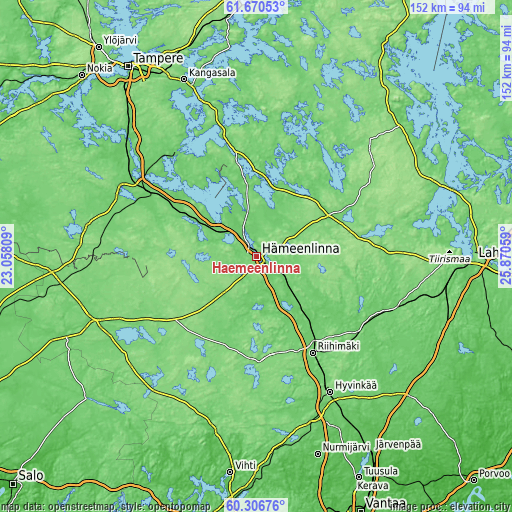 Topographic map of Hämeenlinna