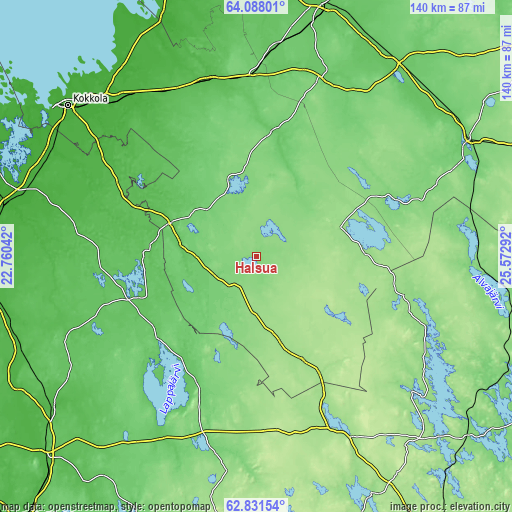 Topographic map of Halsua