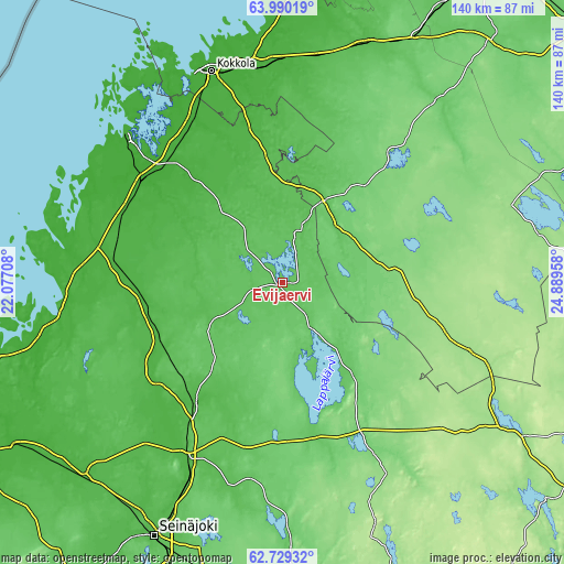 Topographic map of Evijärvi