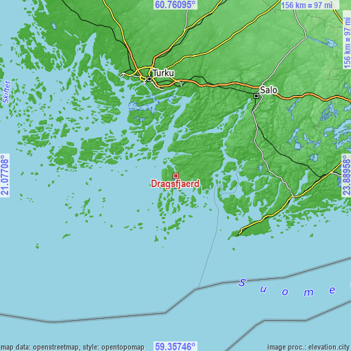 Topographic map of Dragsfjärd