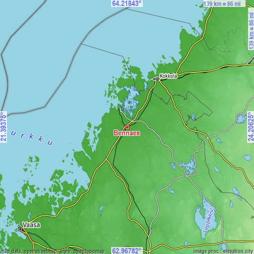 Topographic map of Bennäs