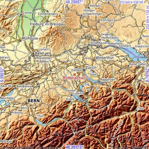 Topographic map of Rottenschwil