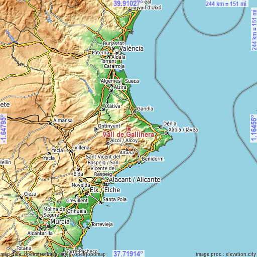 Topographic map of Vall de Gallinera