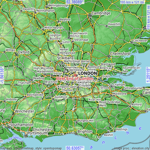 Topographic map of West End of London