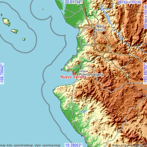 Topographic map of Nuevo Vallarta