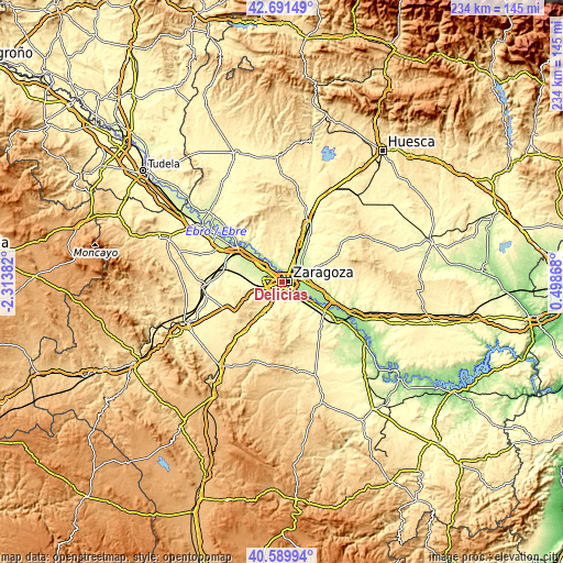 Topographic map of Delicias