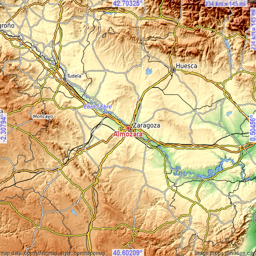 Topographic map of Almozara