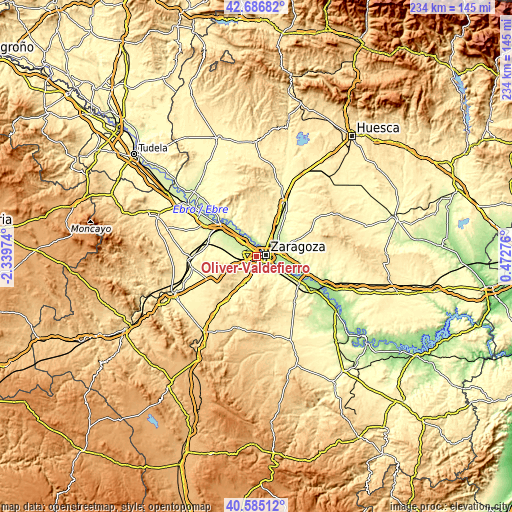 Topographic map of Oliver-Valdefierro