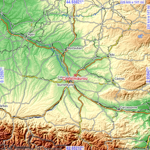Topographic map of Castelmaurou