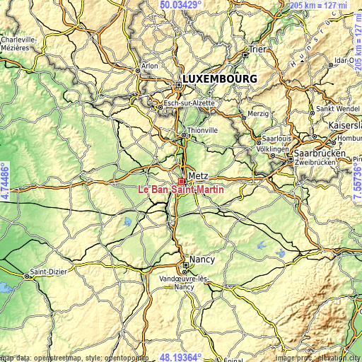 Topographic map of Le Ban Saint-Martin